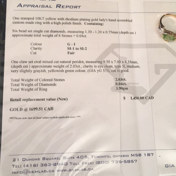 10k Gold diamond & Peridot ring w/appraisal - Picture 11 of 12